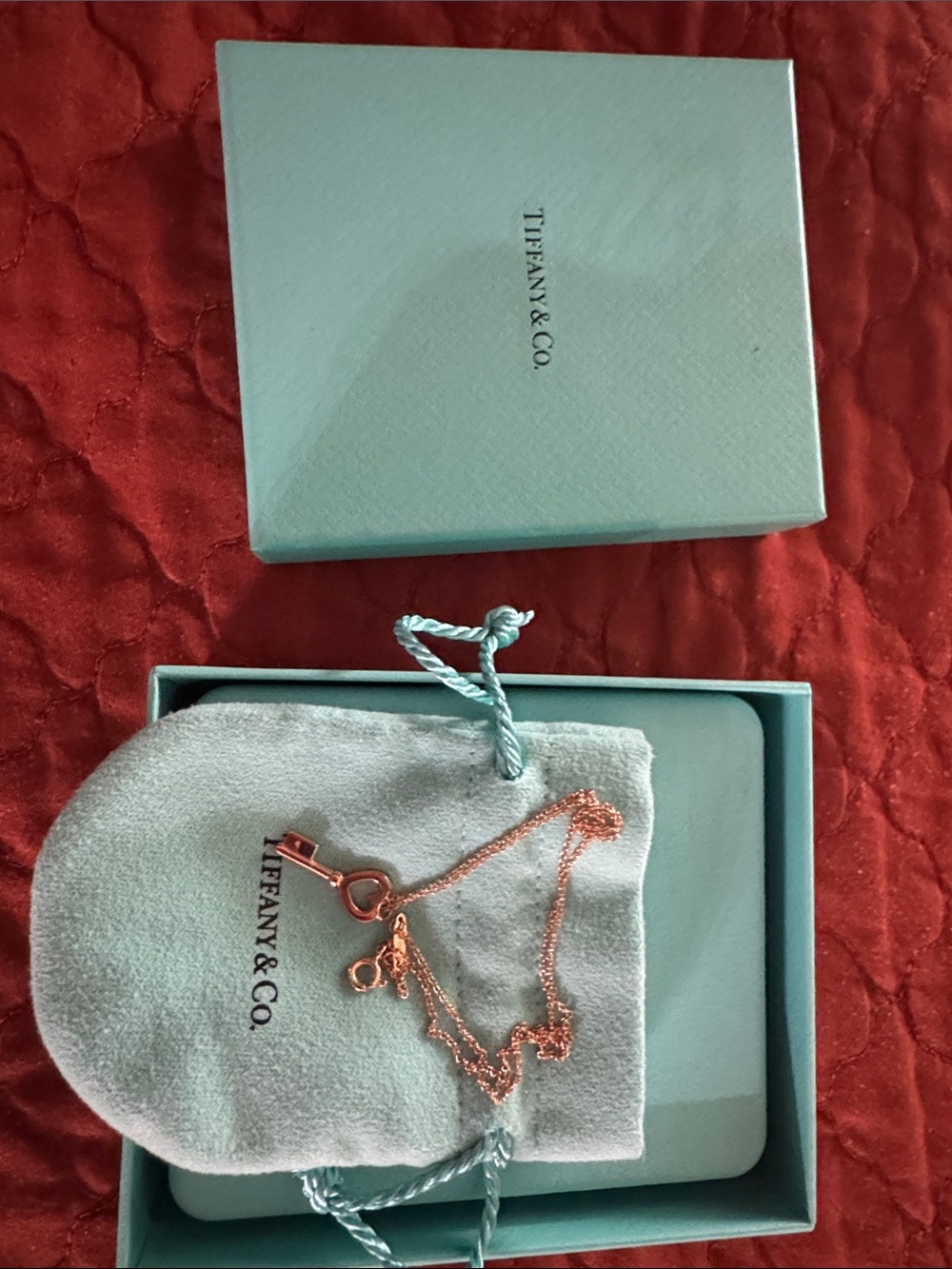 Tiffany & Co. Rose Gold Key Necklace with Tiffany Blue Pouch
